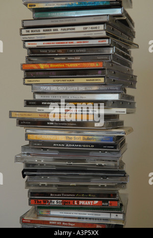 A stack of compact discs part of a large cd collection Stock Photo