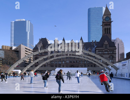 Skating in front of Toronto Old City Hall Stock Photo