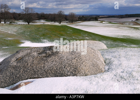 Empty highland golf course after first snowfall far from the city Stock Photo