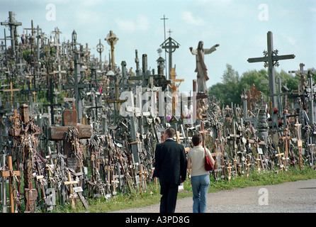 Pilgrims on the Hill of Crosses, Lithuania Stock Photo