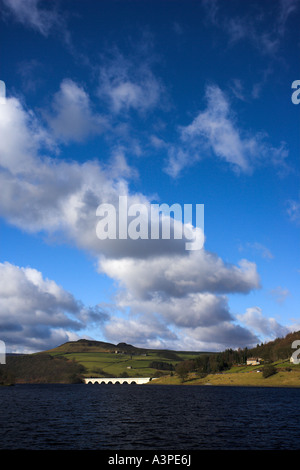 View across Ladybower Reservoir of Ashopton Viaduct  in the Peak District in Derbyshire Stock Photo