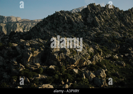 Karst rock formations in limestone of Sierra de Tramuntana Island Mallorca Baleares Islands Mediterranean sea Spain Stock Photo