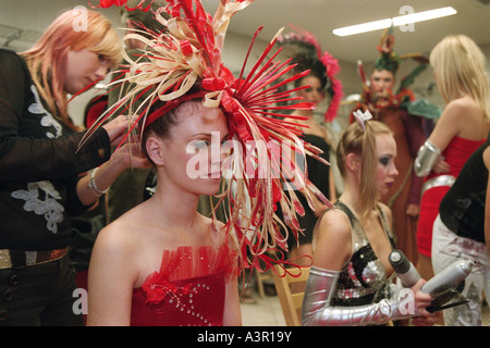 Young models in the backstage at the XIII International Hair Fair 2005 in Poznan, Poland Stock Photo