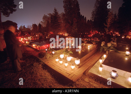 All Saints' Day (Wszystkich Swietych) at a cemetery in Poznan, Poland Stock Photo