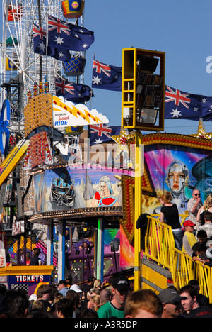 Crowds throng around the amusement and side show entertainment at the Royal show in Adelaide South Australia Stock Photo