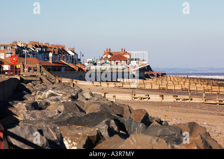 Hornsea Promenade and beach with sea wall & groynes, Holderness, East Yorkshire UK Stock Photo