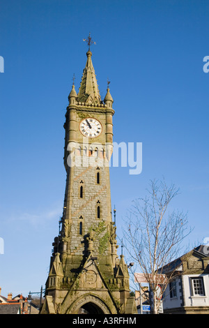 Clock Tower 1872 in town centre main street. Formerly Castlereagh Memorial Clock Machynlleth Powys Mid Wales UK Stock Photo