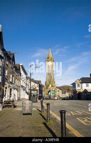 Clock Tower 1872 in town centre main street. Formerly Castlereagh Memorial Clock Machynlleth Powys Mid Wales UK Stock Photo