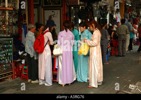 Street Scene Women Wearing Ao Dai Traditional Dress Ho Chi Minh