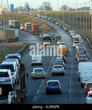 BUSY TRAFFIC ON M6 MOTORWAY IN STAFFORDSHIRE,ENGLAND.UK