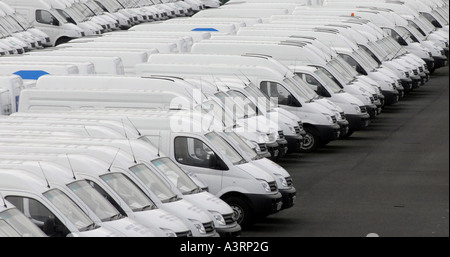 LINES OF BRAND NEW LDV VANS AT THE WASHWOOD HEATH VAN FACTORY IN BIRMNGHAM UK. Stock Photo