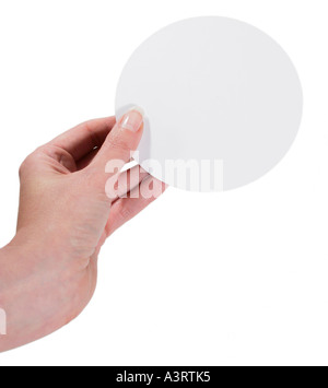 Female hand holding blank disc Stock Photo