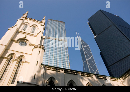 Stock photograph of St Johns cathedral and modern buildings in Hong Kong 2006 Stock Photo