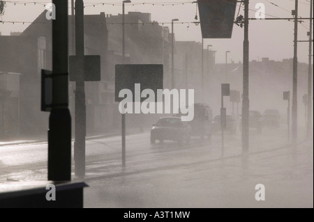 A severe storm hitting Blacvkpool seafront, the storm on the 18th Jan 2007 swept across England killing 13 people Stock Photo