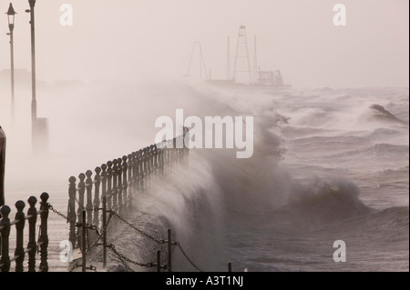 A severe storm hitting Blacvkpool seafront, the storm on the 18th Jan 2007 swept across England killing 13 people Stock Photo