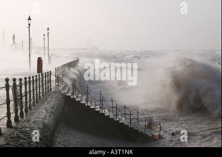 A severe storm hitting Blacvkpool seafront, the storm on the 18th Jan 2007 swept across England killing 13 people Stock Photo