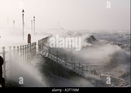 A severe storm hitting Blacvkpool seafront, the storm on the 18th Jan 2007 swept across England killing 13 people Stock Photo