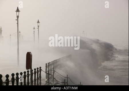 A severe storm hitting Blacvkpool seafront, the storm on the 18th Jan 2007 swept across England killing 13 people Stock Photo