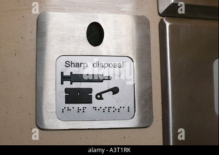 a sharps collection point in a public toilet in Blackpool, UK Stock Photo