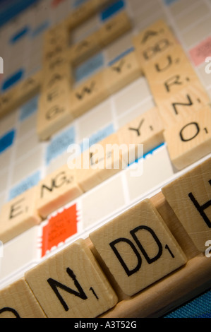 WELSH language version of scrabble word board game showing double letter tiles  (digraphs) Stock Photo