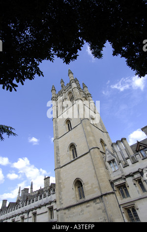 View looking up at Magdalen College Tower Stock Photo