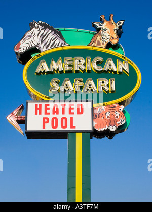 American Safari Motel sign featuring a zebra giraffe and tiger in Wildwood New Jersey Stock Photo