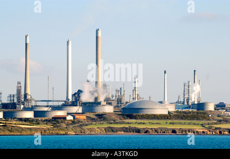 View over Texaco oil refinery Milford Haven Pembrokeshire West Wales UK Stock Photo