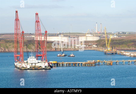 Gas storage tanks under construction at South Hook LNG terminal at Milford Haven Pembrokeshire West Wales UK Stock Photo