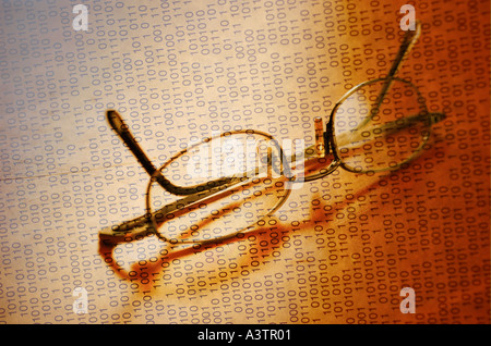 Business concept glasses with binary computer code Stock Photo