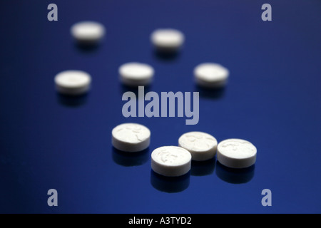 E Ecstasy pills or tablets close up studio shot methylenedioxymethamphetamine Stock Photo