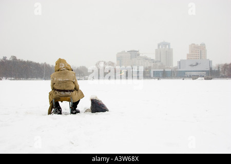 ice fishing in Yekaterinburg, Asia Stock Photo