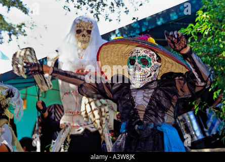 Dancer and Calavera in San Antonio TX Day of the Dead celebration Stock Photo