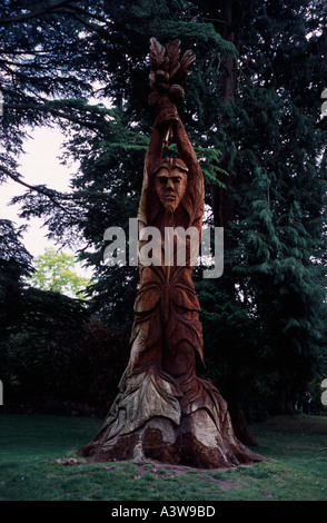 Tree carving -  Man's Hand in Nature - carved from redwood tree Botanical gardens Royal Victoria Park Bath Somerset UK Stock Photo