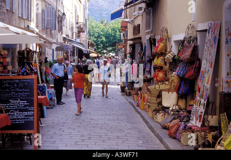 Shopping street at Ille Rousse Corsica Island France Stock Photo