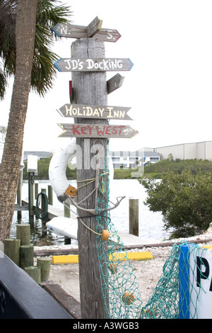Sign post located on the Clearwater Harbor of the Gulf Intercoastal Waterway. Indian Rocks Beach Florida USA Stock Photo