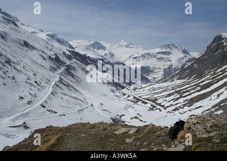 D902 highest alpine crossing road in France covered in snow in Spring ...