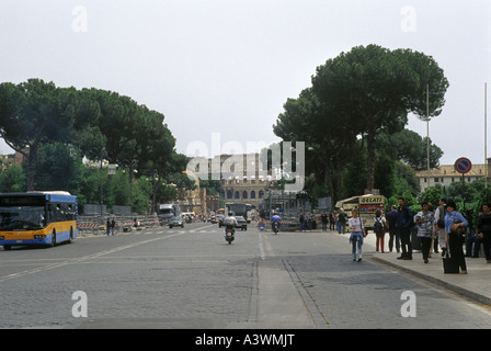 street leading to the colosseum in rome italy Stock Photo