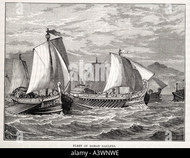 roman galley sail mast timber boat ship marine maritime nautical sea cargo trade transport vessel small oar row galley square f Stock Photo