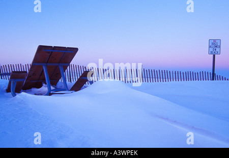 Winter beach scene, Lake Superior, Marquette Michigan Stock Photo
