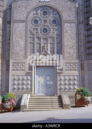 Part of western facade of Eglise St Julien, Domfront, Basse-Normandie, France. Stock Photo