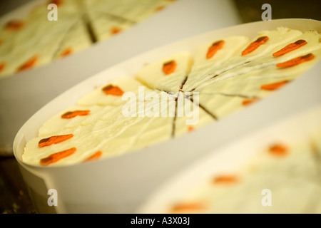 Commercial Carrot Cake production. Stock Photo