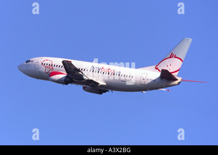 Boeing 737 operated by BMI Baby departing Birmingham Airport, UK Stock Photo