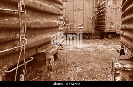 Abandoned railroad boxcars in upstate New York Stock Photo