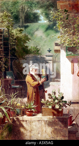 'fine arts, Spitzweg, Carl, (5.2.1808 - 23.9.1885), painting, 'Der Katkusliebhaber', circa 1856, oil on canvas, private collec Stock Photo