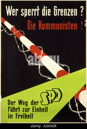 geography/travel, Germany, politics, parties, Social Democratic Party (SPD), poster, 'Who closes the borders? The communists!', 50s, propaganda, border, 20th century, , Stock Photo