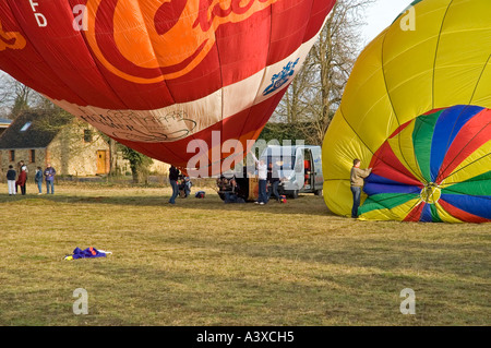 INFLATING HOT AIR BALLOONS Stock Photo