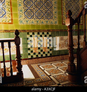 An array of ceramic tiles decorate a Victorian house in Hornsea, Yorkshire England. Stock Photo