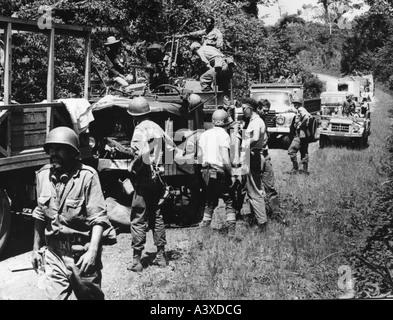 geography / travel, Congo, Simba uprising 1964 - 1965, mercenaries rally after being ambushed in the jungle, December 1964, Stock Photo