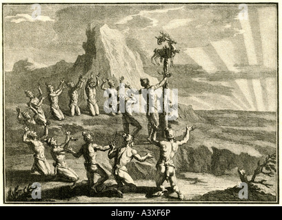geography/travel, United States of America, Indians, dancing and praying, Sun Dance, by Bernard Picart, (1673-1733), book, 'Ceremonies et coutumes religieuses des peuples idolatres', 1723, 18th century, Native Americans, US, , Stock Photo
