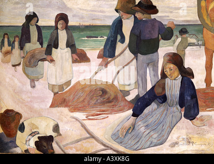 'fine arts, Gauguin, Paul, (1848 - 1903), painting, 'Breton seaweed collectors', 1889, Folkwang Museum, Essen, historic, histo Stock Photo